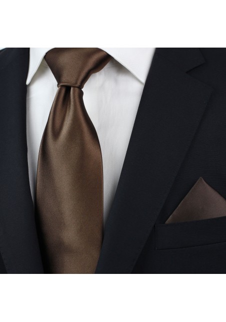 Extra Long Neck Tie in Solid Chocolate Brown Styled