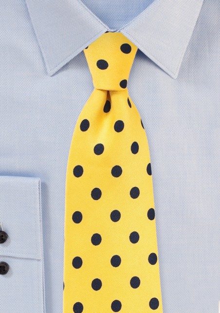 Bright Yellow and Navy Polka Dot Necktie