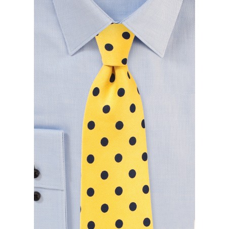 Bright Yellow and Navy Polka Dot Necktie