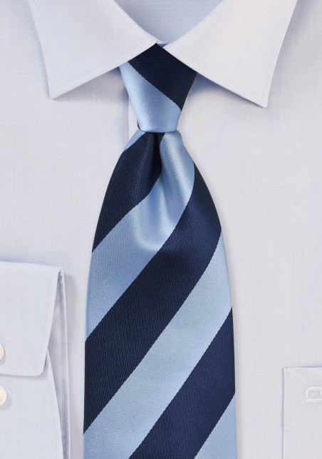Wide Striped Tie Navy Light Blue