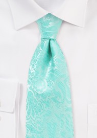 Glacier Blue Tie with Paisleys in XL Length