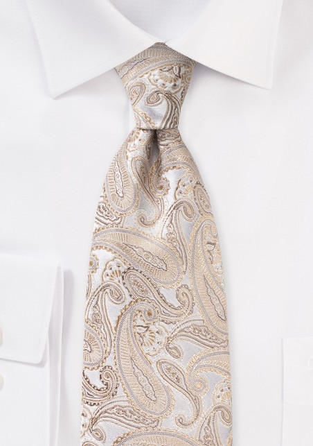 Paisley Silk Tie for Kids in Gold Champagne