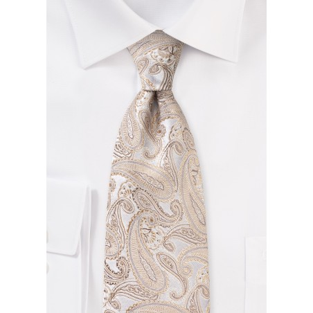 Champagne Silk Paisley Tie in XL