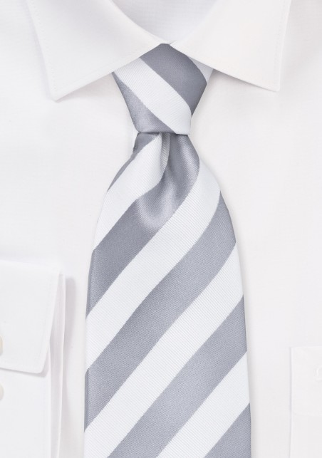 White and Silver Striped Tie for Kids
