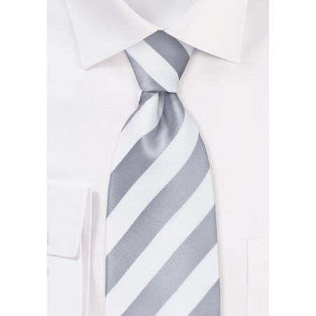 White and Silver Striped Tie for Kids