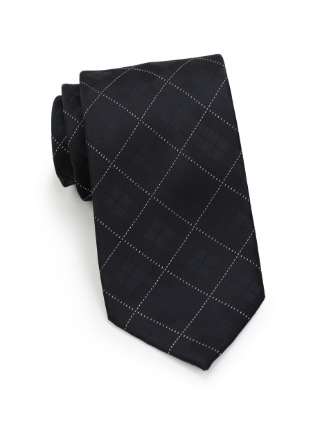 Charcoal and Black Plaid Tie in XL