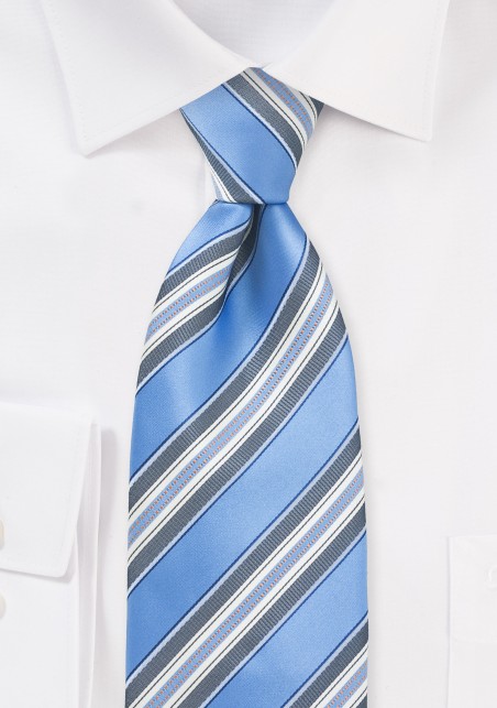 Striped Tie in Blue and Grey