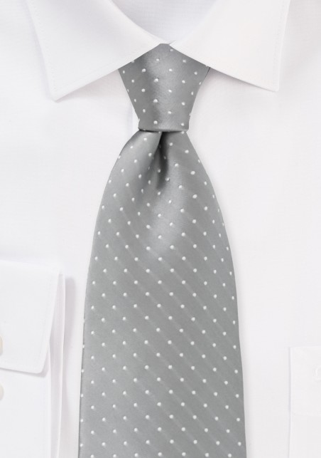 Soft Silver and White Dotted XL Tie