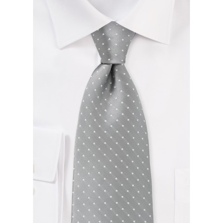 Kids Necktie Silver and White Polka Dots