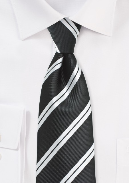 Black Repp Tie with Shiny Silver Stripes