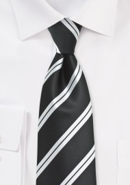 Black Repp Tie with Shiny Silver Stripes