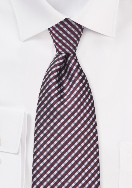 Micro Plaid Tie in Burgundy and Grey