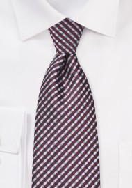 Micro Plaid Tie in Burgundy and Grey
