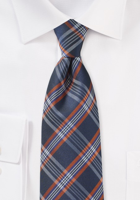 Navy and Orange Tartan Kids Tie