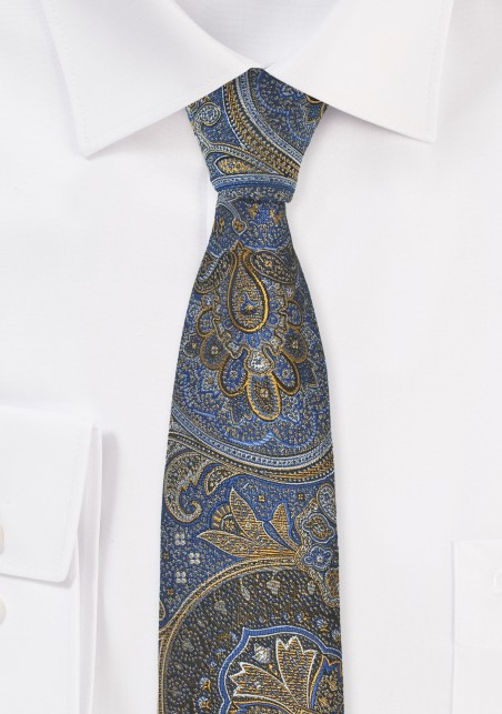 Vintage Paisley Tie in Blue, Gold, and Brown