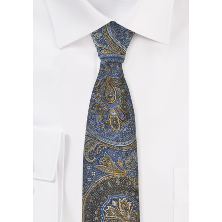 Vintage Paisley Tie in Blue, Gold, and Brown