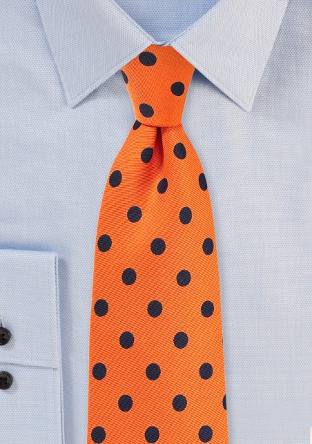 Bright Orange and Navy Polka Dot Tie