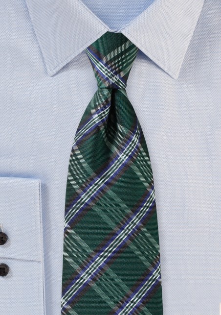Tartan Plaid Kids Tie in Forest Green