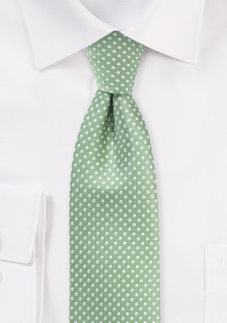Sage Green Necktie with Mini Dots