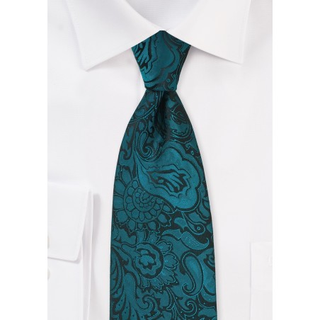 Extra Long Paisley Tie in Peacock Teal
