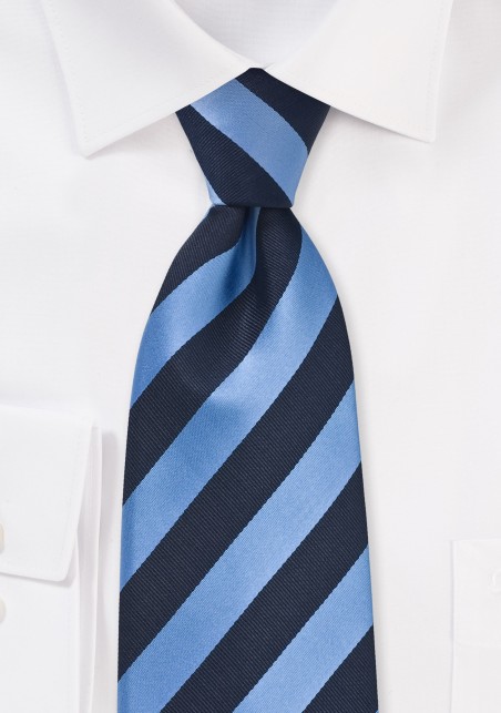 Striped XL Size Tie in Navy and Light Blue