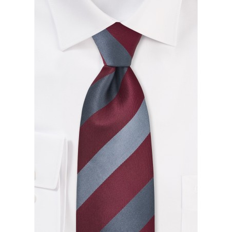 Bordeaux Red and Gray Striped Tie