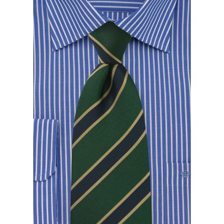 Extra Long Length British Tie in Gold, Navy and Green