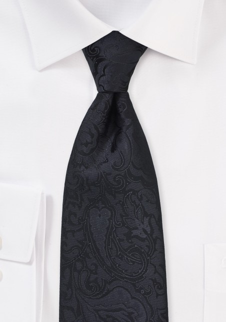 Extra Long Paisley Tie in Jet Black
