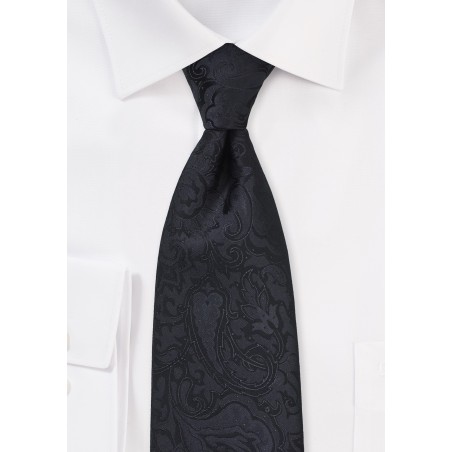 Extra Long Paisley Tie in Jet Black