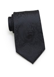 Extra Long Paisley Tie in Jet Black