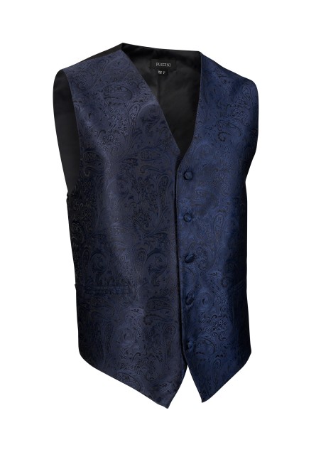 Mens Paisley Dark Blue Navy Textured Formal Vest