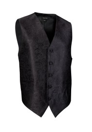 Shiny Jet Black Mens Dress Vest with Paisley Textured Design