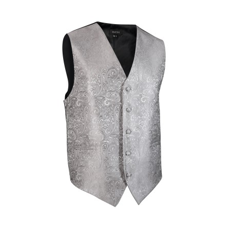 Formal Paisley Textured Vest in Shiny Silver