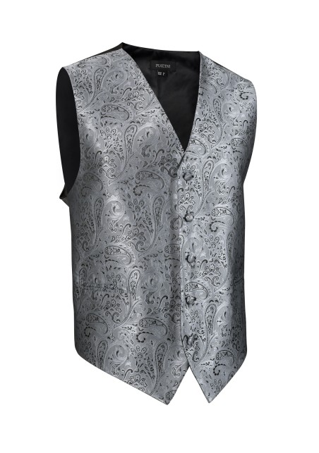 Shiny Paisley Textured Dress Vest in Mercury Metallic Silver