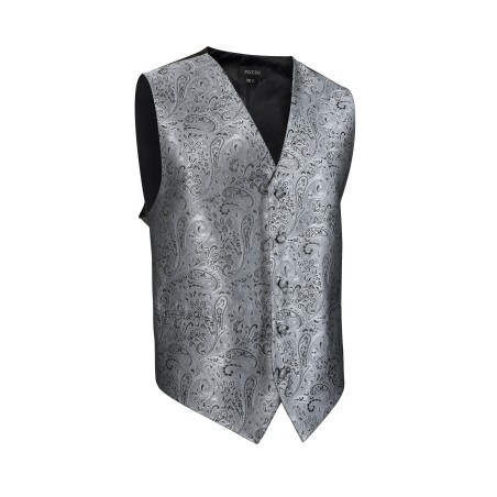 Shiny Paisley Textured Dress Vest in Mercury Metallic Silver