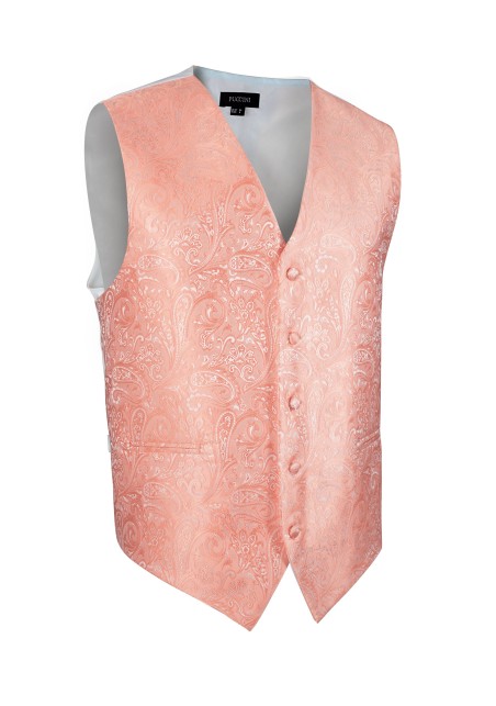Shiny Wedding Paisley Textured Vest in Coral Bellini