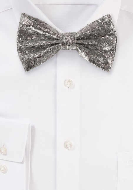 Metallic Glitter Bow Tie in Silver