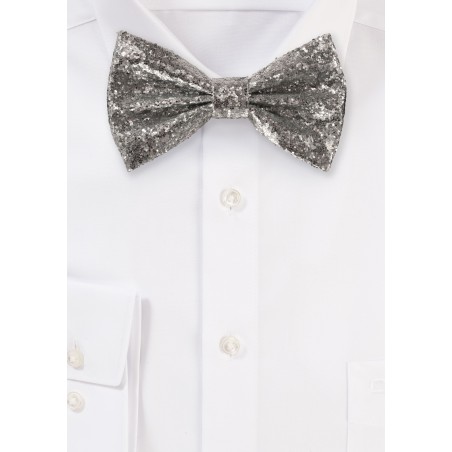Metallic Glitter Bow Tie in Silver