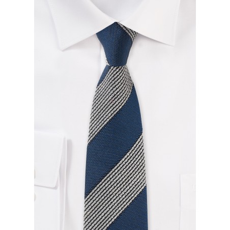 Navy Retro Striped Skinny Tie knit woven textured vintage striped mens tie