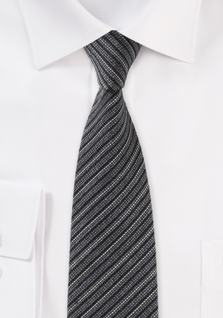 Gray Striped Tie in Knit Texture