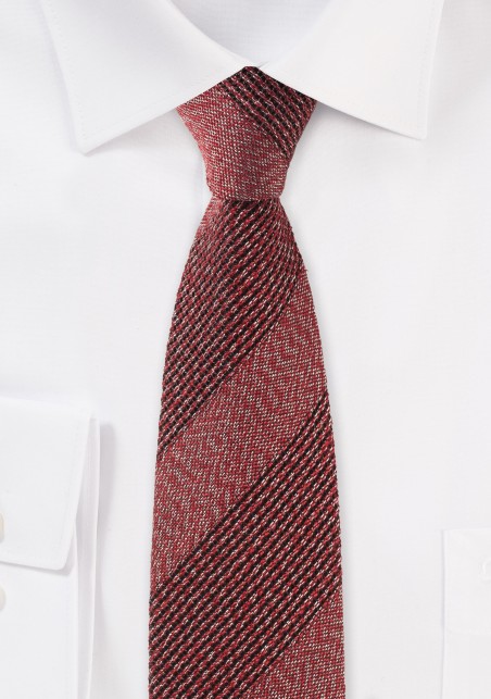 Slim Cut Textured Weave Striped Tie in Ochre Red