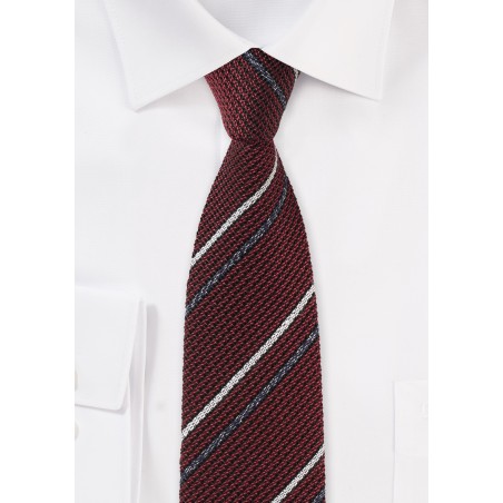 Knit Texture Striped Tie in Burgundy