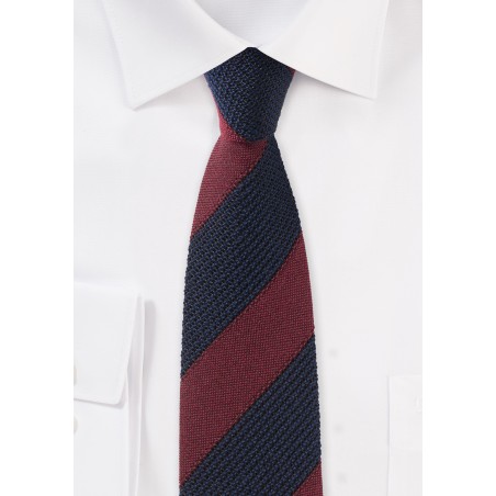 Knit Textured Designer Tie in Navy and Burgundy