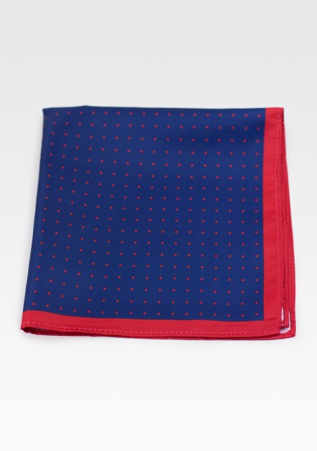 Navy Suit Pocket Square with Red Dots in Dark Blue
