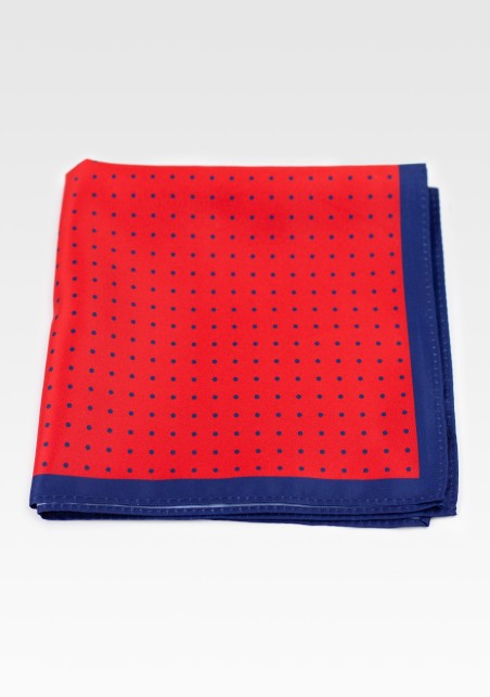 Bright Red and Navy Dotted Suit Pocket Square