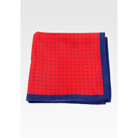 Bright Red and Navy Dotted Suit Pocket Square