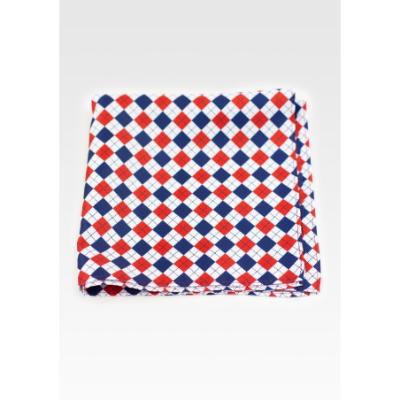 Red, Navy, White Harlequin Plaid Pocket Square