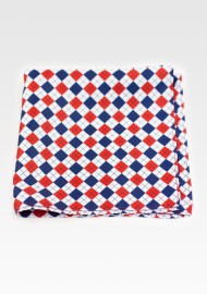 Red, Navy, White Harlequin Plaid Pocket Square