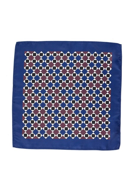 Dark Blue and Maroon Pocket Square in Retro Print