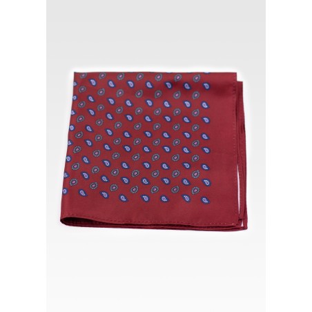 Classic Paisley Suit Pocket Square in Wine Red